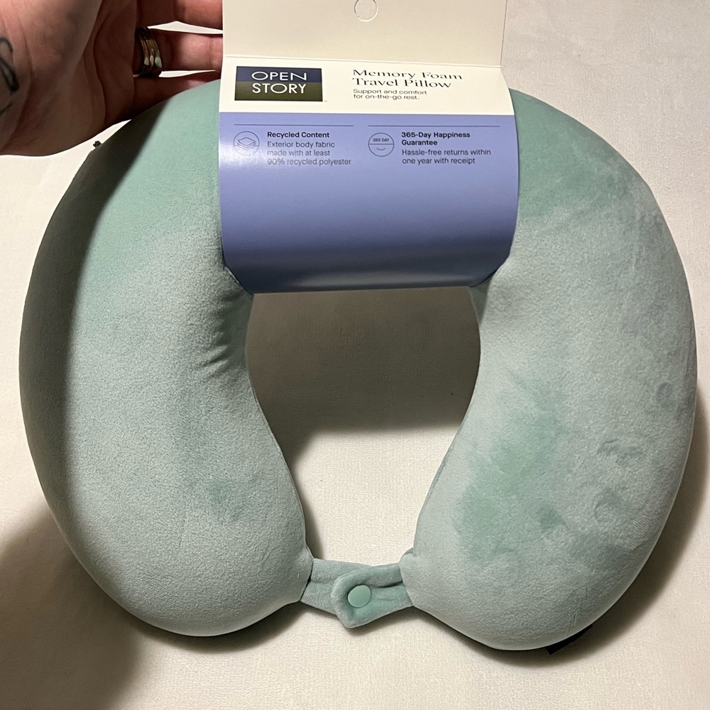 Open Story Memory Foam Travel Pillow - Sage Green NWT